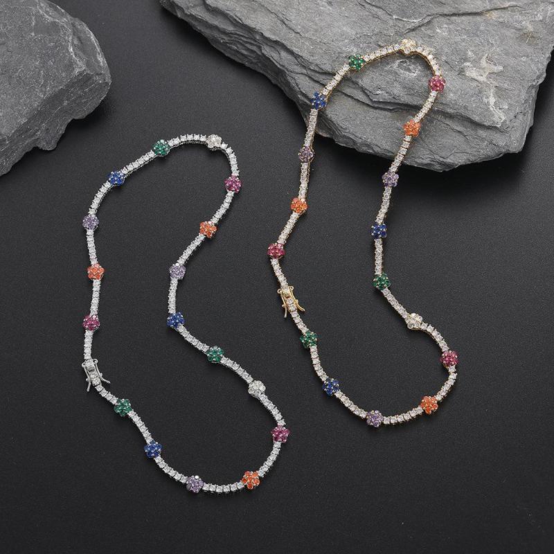 

Pendant Necklaces Colorful Zircon Tennis Necklace Small Floral Single Row Chain Women Hip Hop European And American Overlay