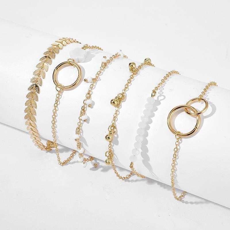

Ornament Simple Circle Bracelet Strands Personality Little Flower Arrow Leaf Beaded 6 Piece Set Combination