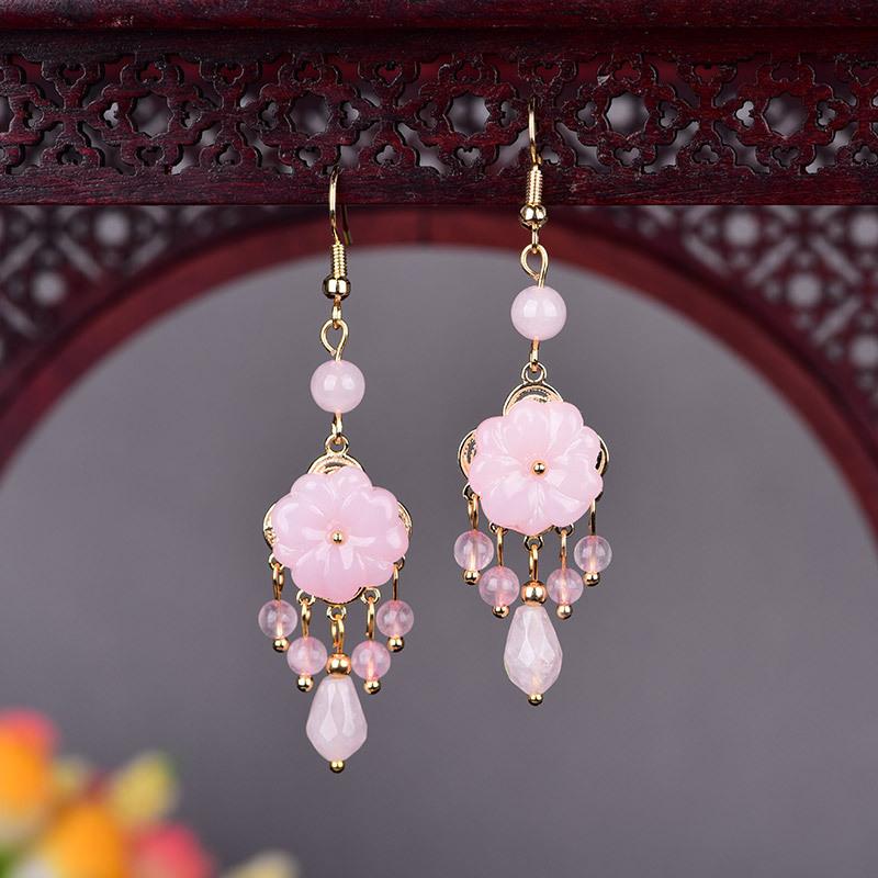 

Dangle Earrings & Chandelier Vintage Pink Coloured Glaze Flower Drop Women Chinese Style Elegant Woman Fashion Earring Jewelry Gift