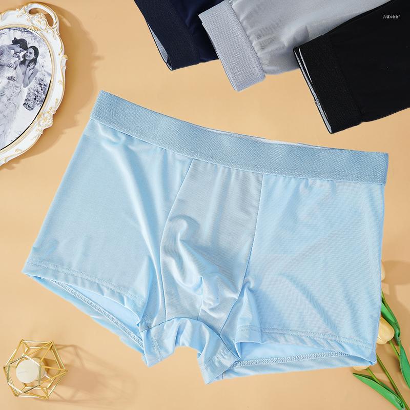

Underpants 3Pcs/Lot Mens Sexy Summer Ice Silk Panties Boxers Briefs Boxer Underwear Transparentes Hombre Shorts Lingerie, Style 13