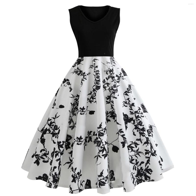 

Casual Dresses Dress Woman Elegant Luxury Vintage High-end Hepburn Women' Sleeveless Flower Print Evening Party Prom Clothing, White
