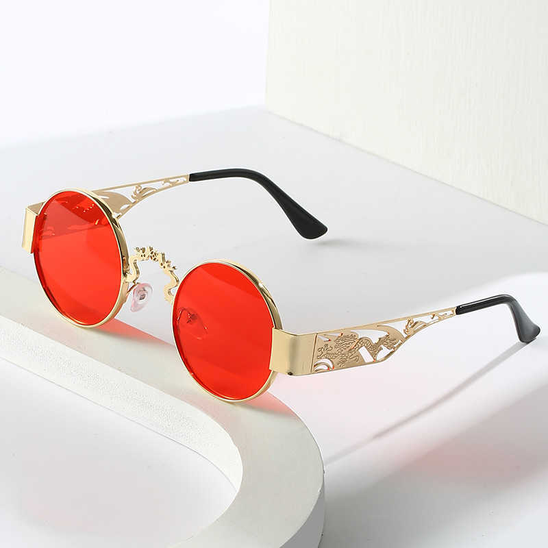 

New hollow dragon and phoenix metal wide leg punk Unisex hip-hop street sunglasses
