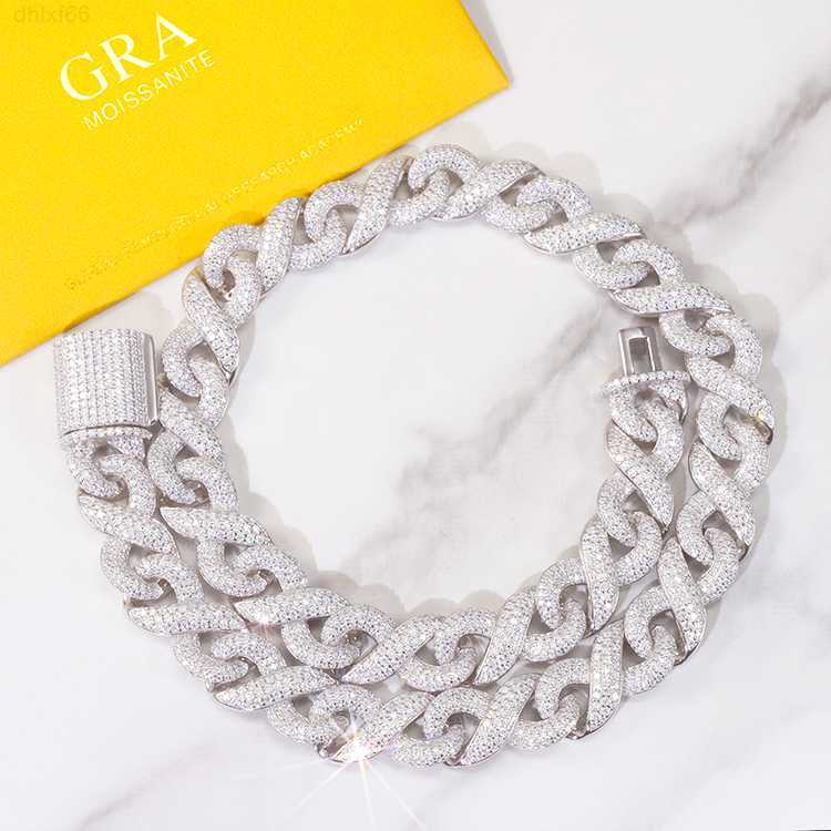

Fashion Design 13mm Wide Iced Out Moissanite Diamond Cuban 925 Solid Silver Rapper Necklace Hip Hop Cuban Link Chain