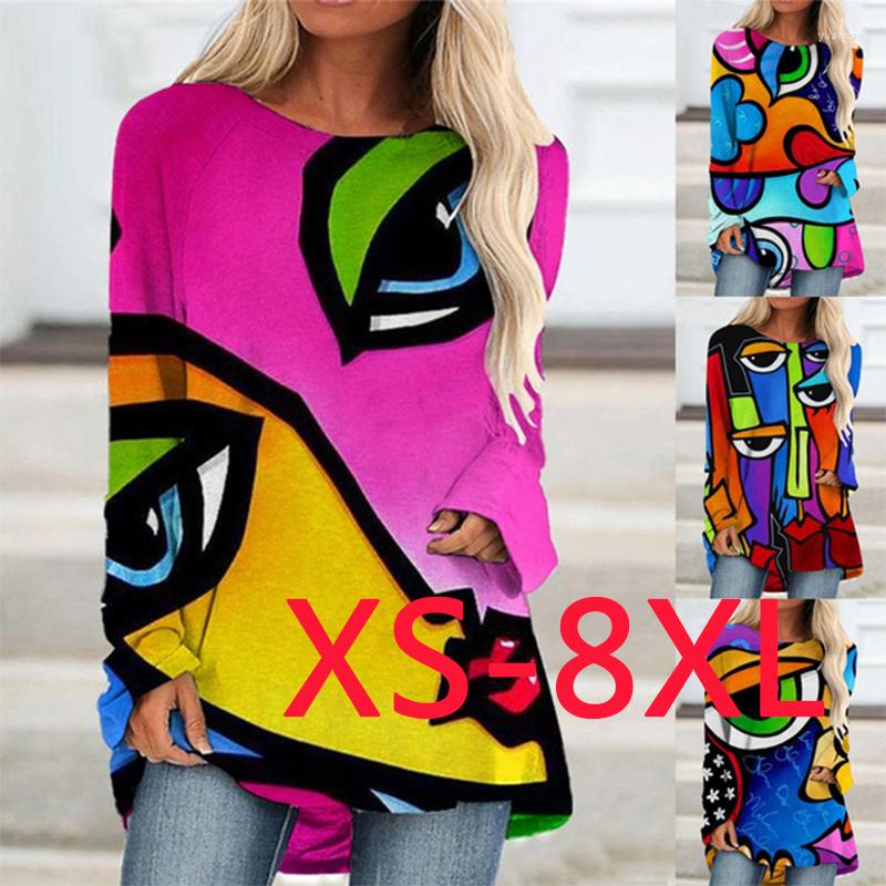 

Women's T Shirts Fashion Loose Casual Long Sleeve T-shirt Floral Print Round Neck Autumn Top XL, Sky blue