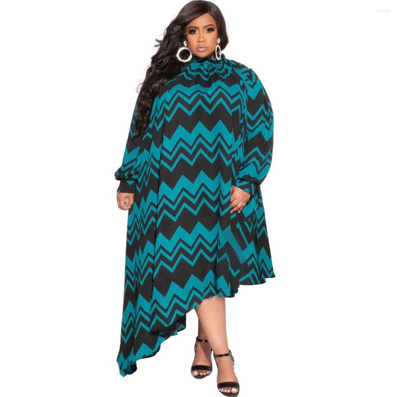 

Ethnic Clothing African Clothes Women Polyester Dresses For Summer Long Sleeve Round Neck Blue Black Dress