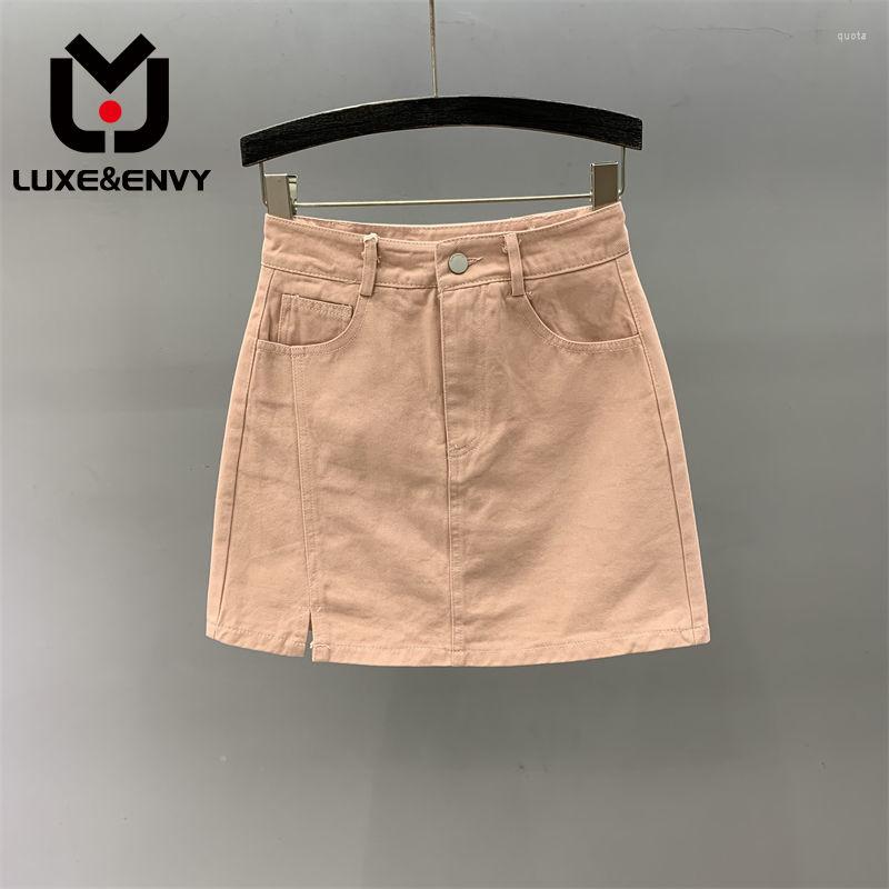 

Skirts LUXE&ENVY Split Denim Skirt For Women's 2023 Summer Versatile High Waist Slim A-line Wrap Hip Anti Short, Without elasticity