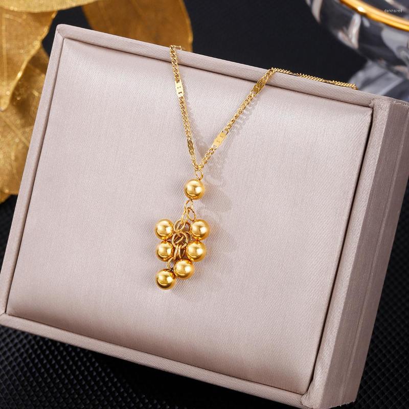 

Chains 316 Stainless Steel Multiple Beads Pendant Necklace For Women Chain Choker 2023 Trend Gift Party Fashion Jewelry Collar