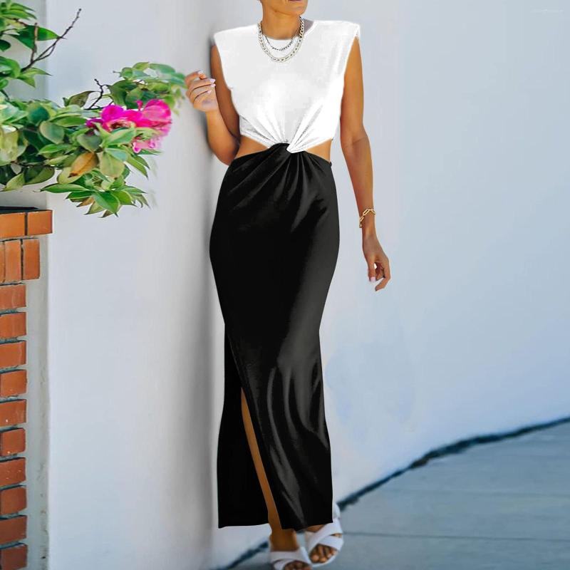 

Casual Dresses Womens Cutout Summer Long Bodycon Bag Hip Dress Sleeveless Side Slit Club Party Maxi Office, Black