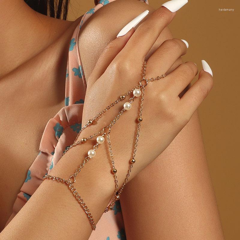 

Link Bracelets Fashion Pearl Chain Multi Layer Finger Women's Designer Party Wedding Jewelry Bracelet Gift