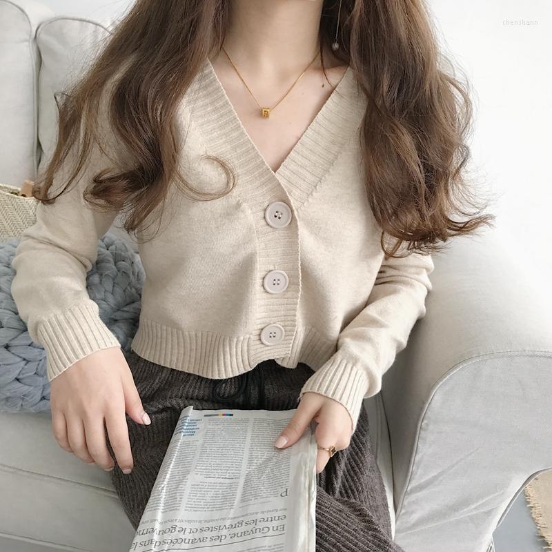 

Women's Knits Sexy Beige Crop Top Cardigan Women Autumn Spring Long Sleeve Kintted High Street V-neck Sweater Korean Chic Tops, Green