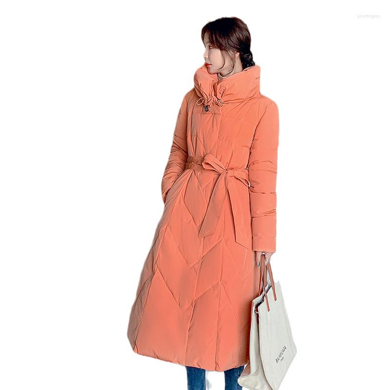 

Women' Trench Coats Lapel Women' Middle Long 2023 Winter Down Cotton Padded Jacket Thickened Korean Slim Temperament Fashion Coat, Black