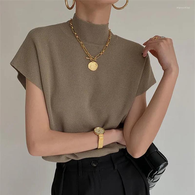 

Women's T Shirts French Waistcoat Chic Knitting Black Top Loose Clothing Female Vintage Short Sleeve Tees Woman Fashion Blouse 2000s