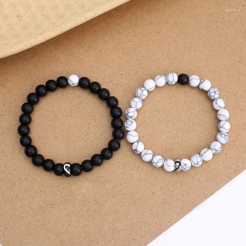 

Charm Bracelets Couples Distance Bracelet Natural Stone White Black Yoga Beaded For Men Women Friend Gift Strand Jewelry