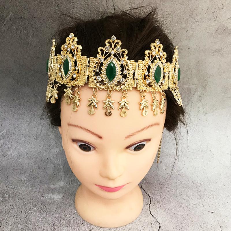 

Necklace Earrings Set & Luxury Morocco Style Crystal Hair Jewelry Women Metal Hoop Wedding Cown Vintage Flower Brand Design, Picture shown