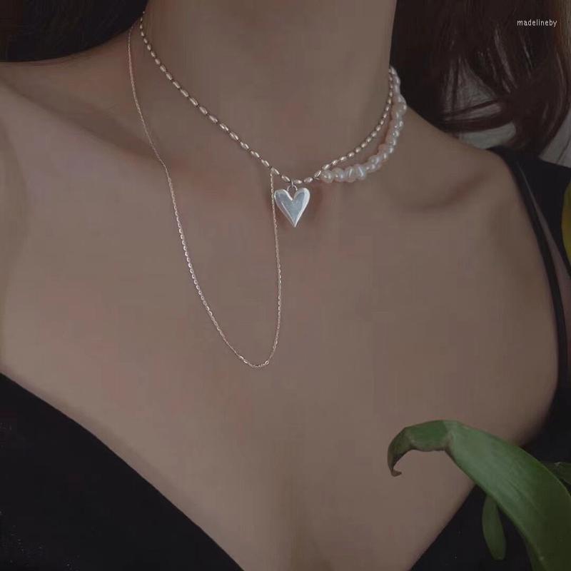 

Chains MENGJIQIAO Korean Elegant Freshwater Pearl Necklace For Women Girls Fashion Metal Heart Pendent Wedding Colares Jewelry Gifts