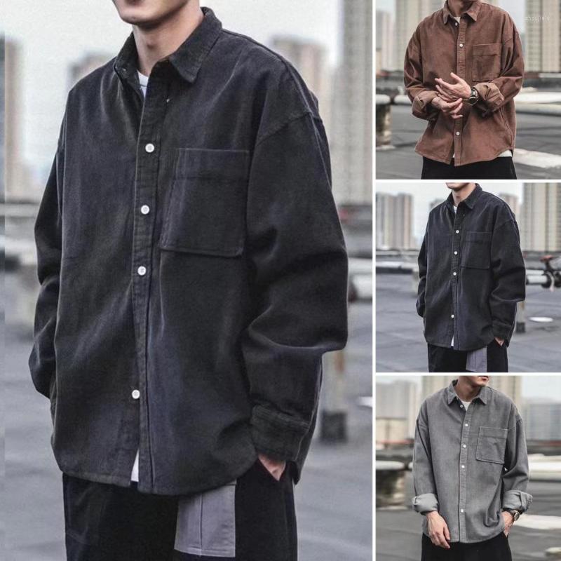 

Men's Casual Shirts Chic Men Autumn Shirt Lapel Warm Patch Pocket Single-breasted Coat, Black
