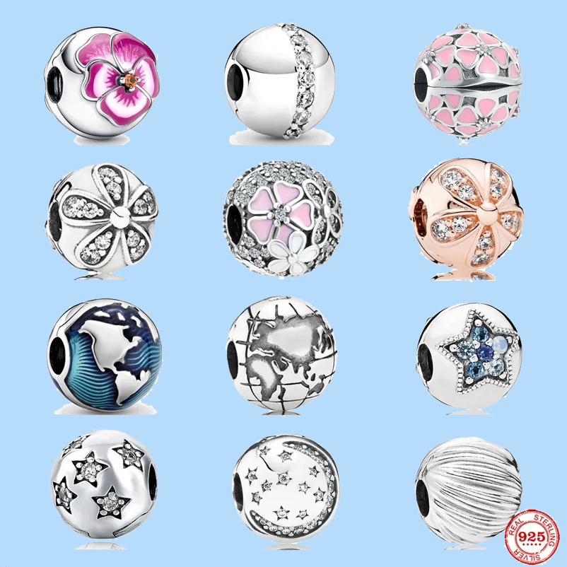

925 sterling silver charms for pandora jewelry beads DIY Pendant women Bracelets beads Flowers Star Ball Positioning Buckle Clip