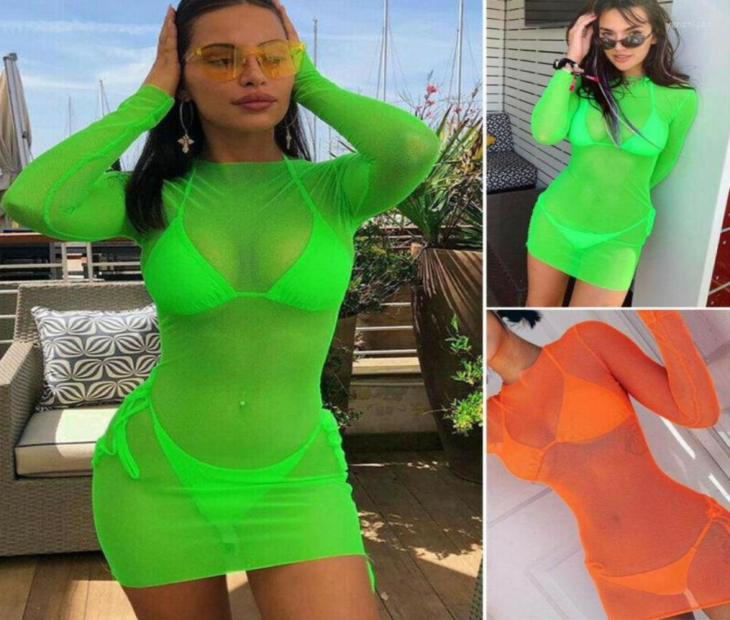 

Women039s Swimwear Womens Bikini Cover Up Fish Net Bathing Suit Summer Beach Mini Dress Women039s3274280, Orange