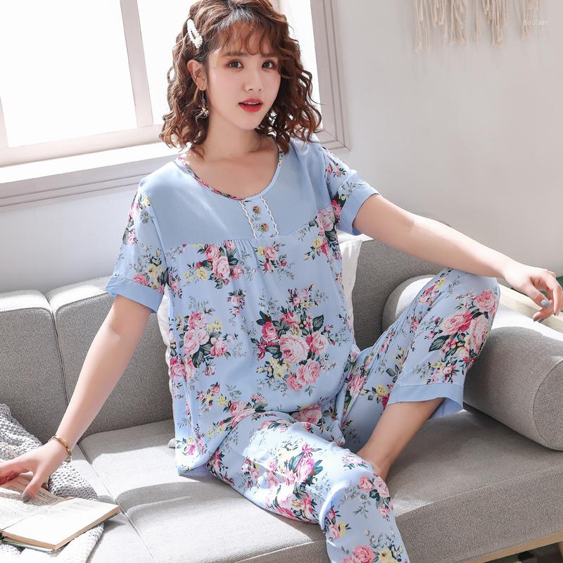 

Women's Sleepwear Soft Pajamas Women Set 2 Pcs Cotton Lace Short Sleeve Thin Blue Pink White, 12