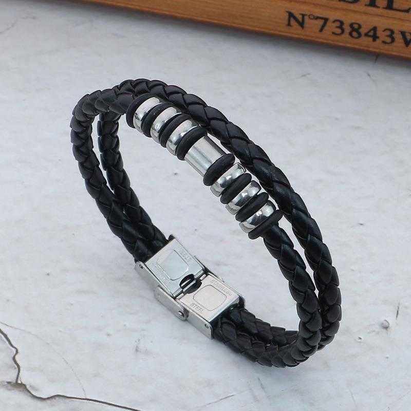 

Direct Supply Stainless Steel Bracelet Leather Woven Mens Titanium