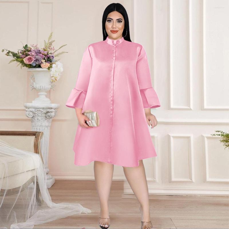

Ethnic Clothing African Dresses For Women Summer Elegant Three Quarter Sleeve Solid Color Polyester Knee-length Dress S-4XL