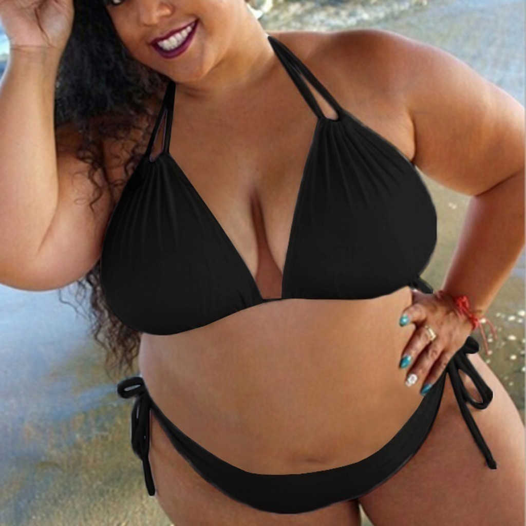 

Women's Plus Size Swimwear Womens Plus Size Swimsuit Laceup Triangle Two Piece Bikini Set Padded Swimwear Beachwear High Cut Bathing Suit Biquini Female Z0508, Black