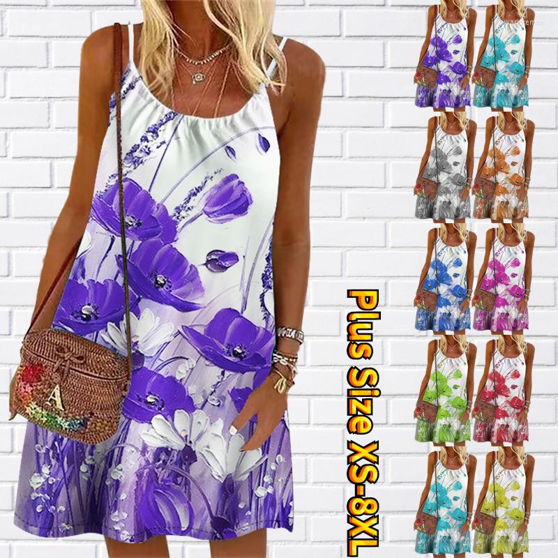 

Casual Dresses 2023 Women's Sexy Sleeveless Off Shoulder Back Dress Elegant Loose Fit Summer 3D Print Fashion Strap, 25775purple