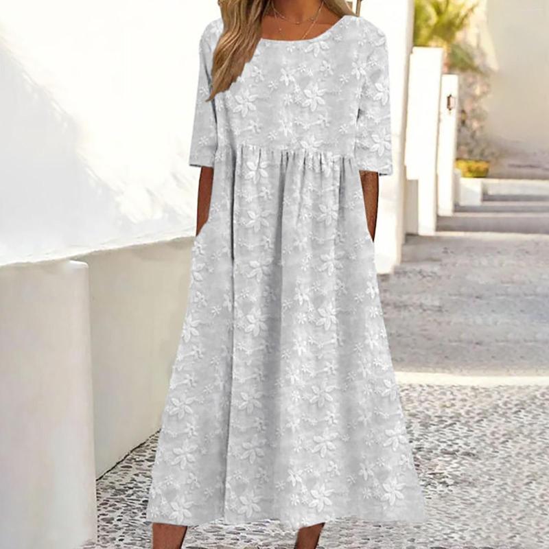 

Casual Dresses Boho For Women Summer Short Sleeve Lace Hollow Out Long Dressed Dress Womens, White