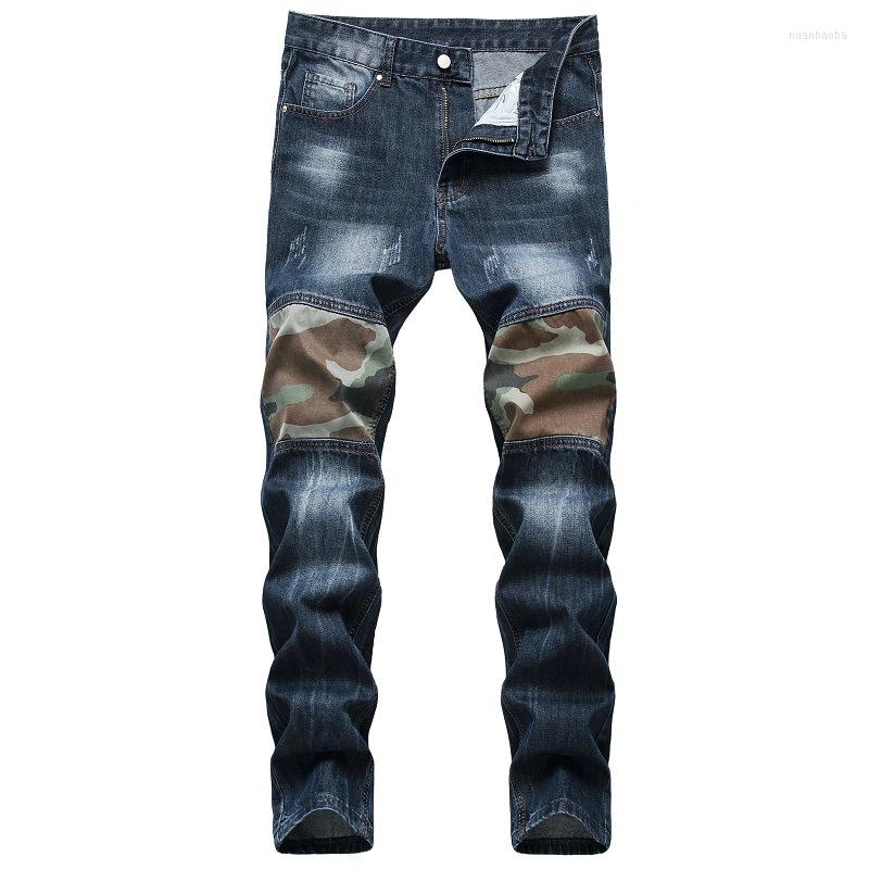 

Men's Jeans Men Spring Autumn Fashion Camouflage Patchwork Slim Fit Blue Mens Casual Denim Pants Pantalones De Hombre 42, M950