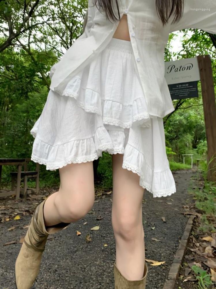 

Skirts Korean Kawaii Elegant Party Mini Skirt Women White Black Sweet Cake Female Irregular High Waist Casual Summer 2023
