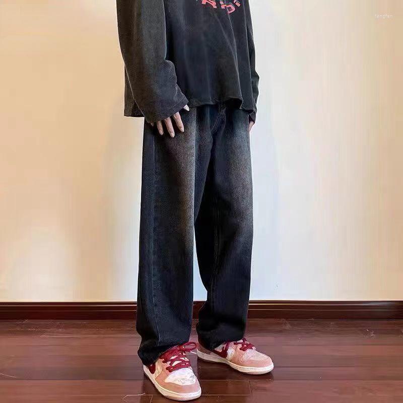 

Men' Jeans Men Wide Leg Denim Pant Loose Straight Baggy Men' Streetwear Skateboard Pants Neutral Trousers Hip Hop Casual H57, Black