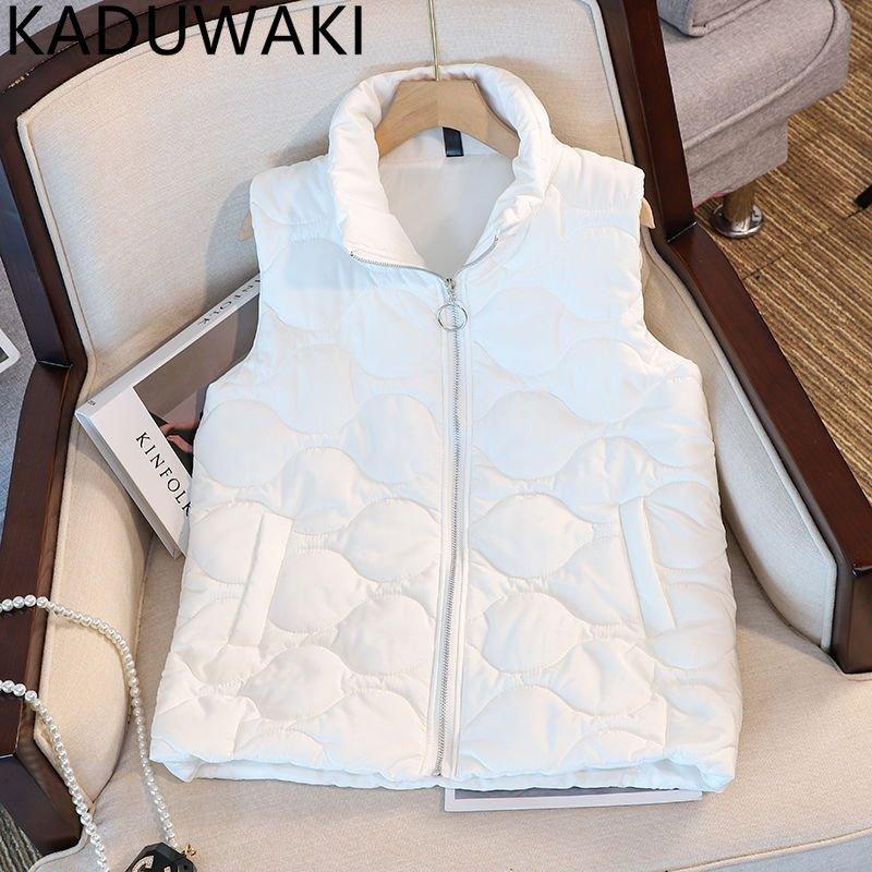 

Leather Simple Stand Collar Casual Warm Down Vest Women Autumn Winter 2023 All Match Vintage Waistcoat Tops Korean Chic Hooded Jackets, Hooded white