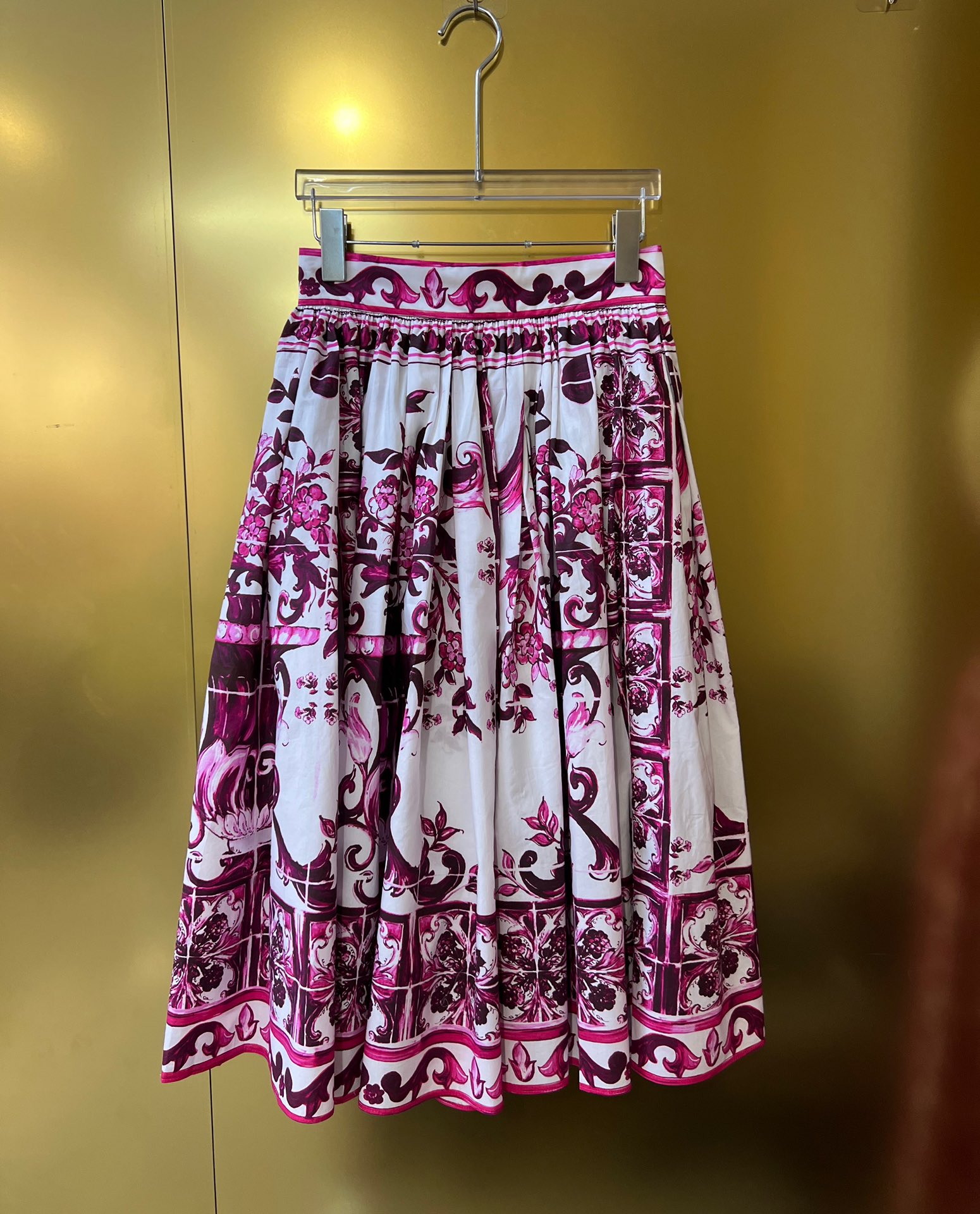 

A line skirt fashion band red and white porcelain printed cotton midi skirt
