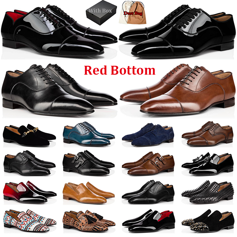 

With Box Luxury Men Dress Shoes Red Bottoms Loafers Sneakers Suede Patent Leather Rivets Slip On Mens Business Party Sneaker Wedding Plate-form Shoe, #38