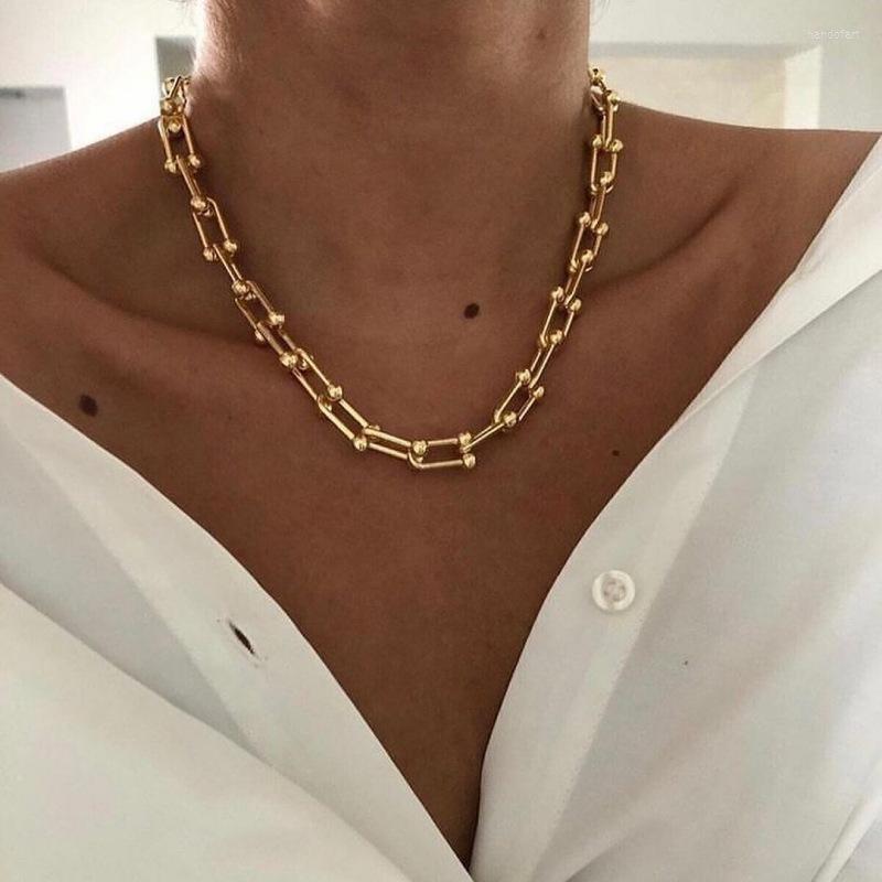

Pendant Necklaces Punk Style Gold Color Choker Necklace For Women Top Quality U Letter Chain Hip Hop Brand Statement Fashion Jewelry E253