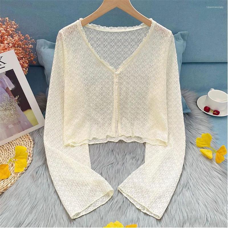 

Women's Knits Women Thin Coat Casual Summer Jacket Sun Protection Clothes Female Cardigan Shirt Lace Tops Blouse For Woman Covers Blusa, Blue