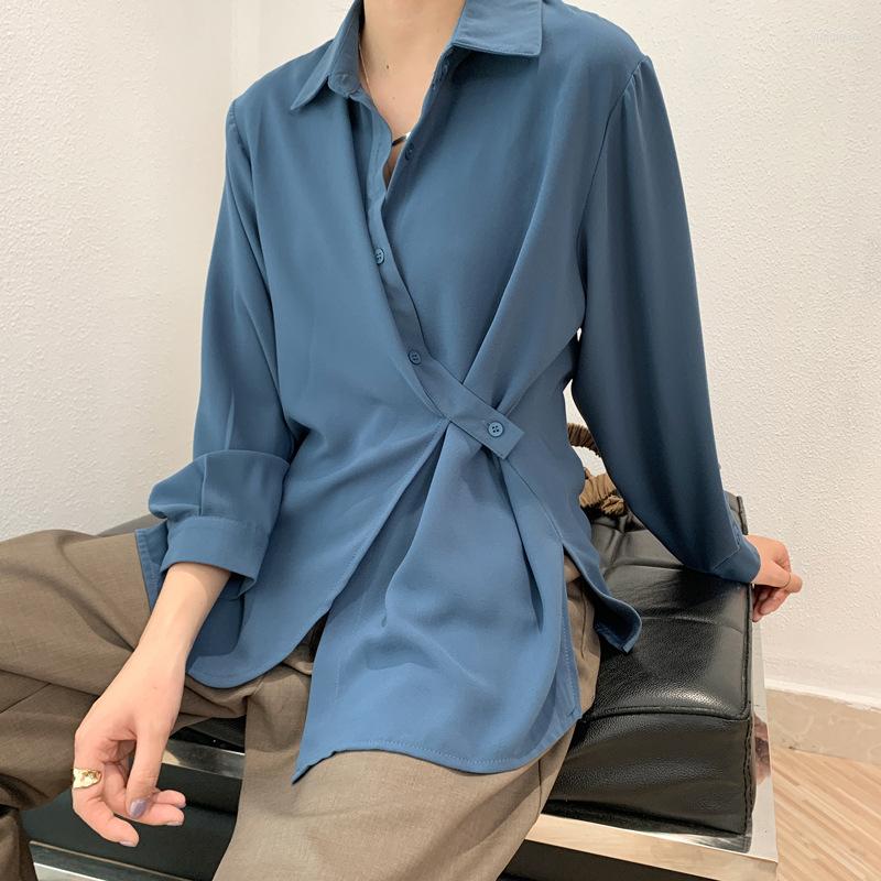 

Women's Blouses Chiffon Shirt Women Spring Summer Female Elegant Chic Long Sleeve Turn Down Collar Solid Color Loose Office Lady Blouse