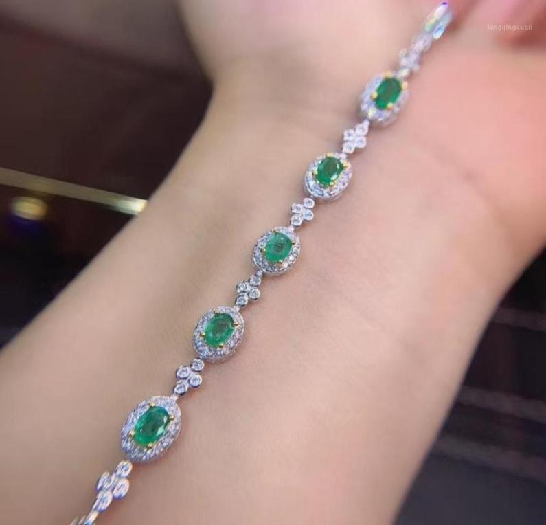 

Other Bracelets Natural And Real Emerald Bangle Bracelet Solid S925 Sterling Silver For Women Color Bracelet12115033