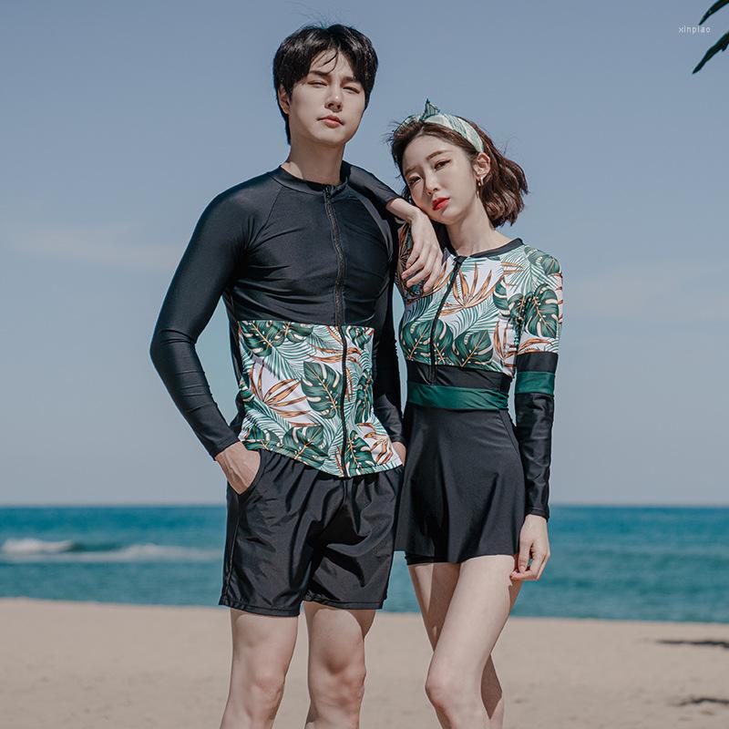 

Women's Swimwear Womens Rash Guard Clothes Female Separate Swimsuit Korean Windsurfing Beach Contracted Couples Long Sleeve Color Floral, Female three-piece