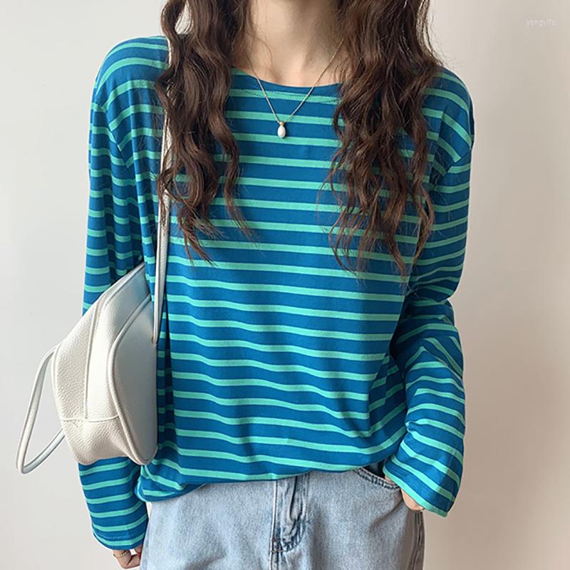 

Women' T Shirts Striped Shirt Women Autumn Cotton Long Sleeves Tee Femme Casual Loose Korean Style Woman Clothes Tops T-Shirts Camisetas, Orange