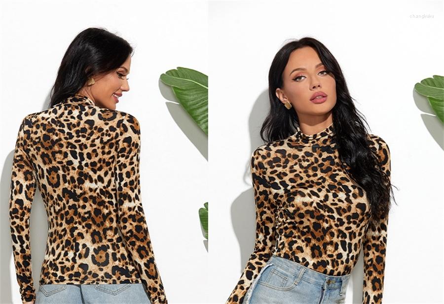 

Women' T Shirts Women Turtleneck Long Sleeve Leopard Shirt 2023 Spring Autumn Tees Tops Female T-Shirt Tshirt, Gray