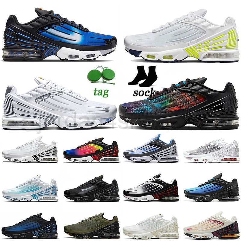 

2023 Arrival TN Plus Tuned 3 Running Shoes Authentic Unity III Men Women Trainers All White Black Rainbow Laser Blue TNs Sport Sneakers Leather Obsidian 2.5, #1 triple black leather 39-45