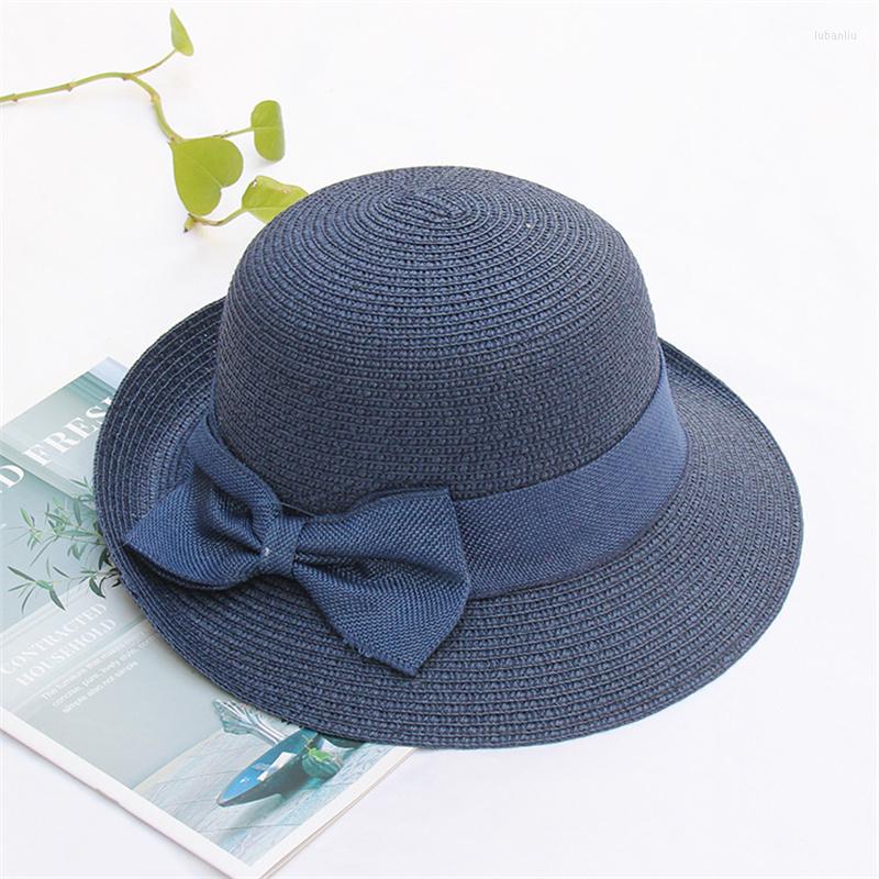 

Wide Brim Hats Parent-child Style Women Summer Cap Black Ribbon Decorate Straw Hat For Girls Children Panama Kids Sun Baby Beach, Ff18-6