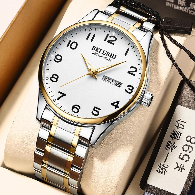 

Wristwatches BELUSHI Large Dial Luminous Steel Strap Elderly Couple Watch Waterproof Quartz Men's, B 585mmens gold shel