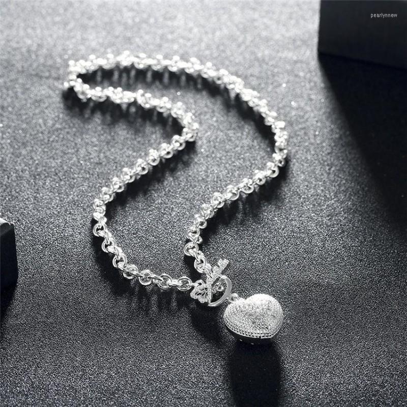 

Chains Pretty Fine Crystal Romantic Heart Key 925 Stamped Silver Necklace For Women Christmas Gifts Fashion Party Wedding Jewelry