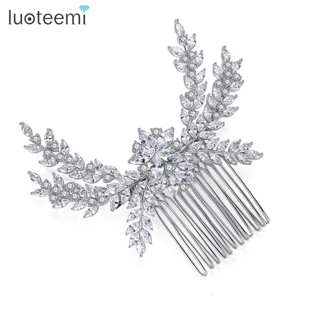 

Wedding Hair Jewelry LUOTEEMI Elegant Women Flower Accessories Luxury Cubic Zirconia Fashion Big comb Tiara Bridal Gift 230508