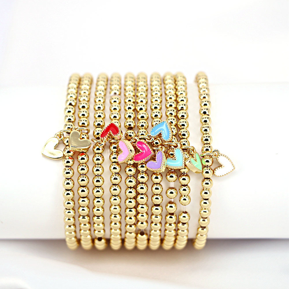 

Chain 4PCS Tiny Heart Charms Bracelet Handmade Jewelry Womens Gold Color Elastic Copper Beads Charm Friendship Gift 230508