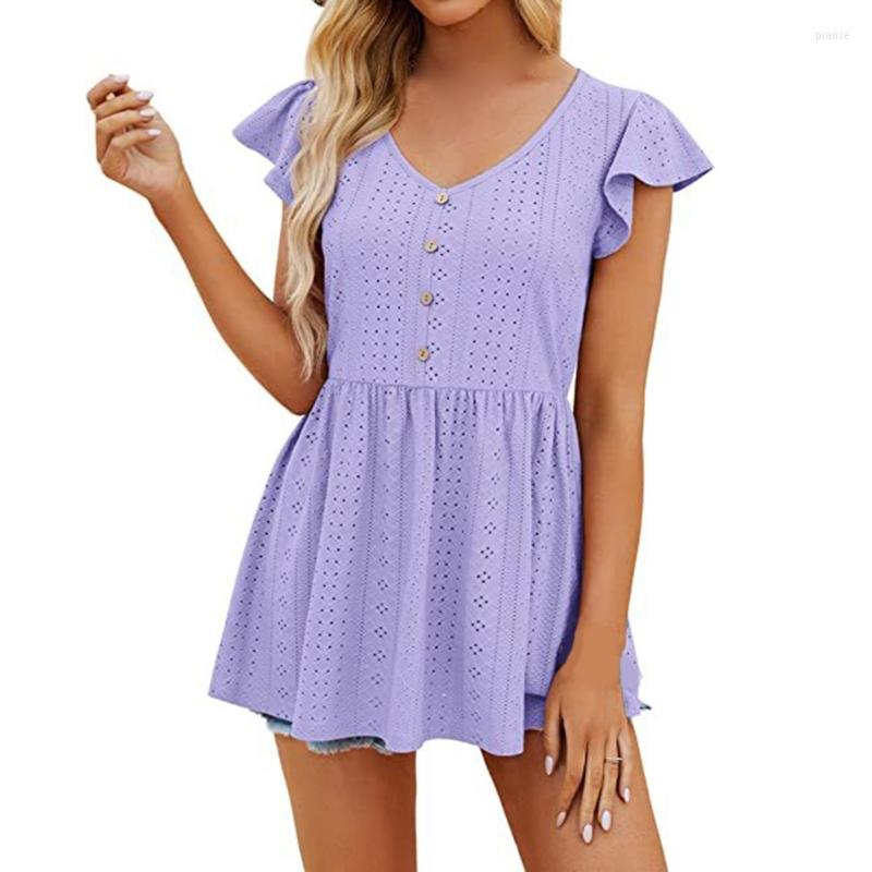 

Women' T Shirts Women Loose Puff Short Sleeve Tops Casual Shirt Solid T-Shirt Blouses Babydoll V-Neck Sleeveless 10CD, Black