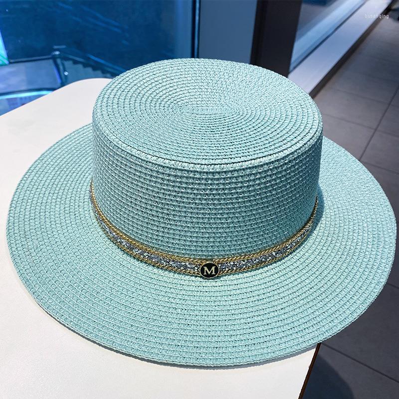 

Wide Brim Hats 2023 Flat Top Straw Hat For Women Ladies French Style Summer Sun Holiday Travel Bucket, White