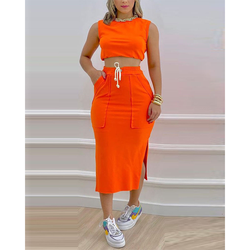 

Two Piece Dress Orange Casual Set Women Skirt Summer Fashion Urban Crop Top And Suits Outfits Yellow Robe Femme Ete 230508